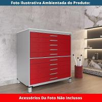 Mapoteca 10 Gavetas Pandin 120cm (larg) Inmetro Tampo Mdp Branco Estrutura Aço Cinza Gaveta Vermelha - 6