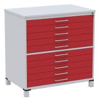 Mapoteca 10 Gavetas Pandin 120 Cm (larg) Inmetro Tampo Mdp Cinza Estrutura Aço Cinza Gaveta Vermelha - 1