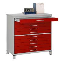 Mapoteca 10 Gavetas Pandin 120 Cm (larg) Inmetro Tampo Mdp Cinza Estrutura Aço Cinza Gaveta Vermelha - 3