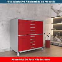 Mapoteca 10 Gavetas Pandin 120 Cm (larg) Inmetro Tampo Mdp Cinza Estrutura Aço Cinza Gaveta Vermelha - 7
