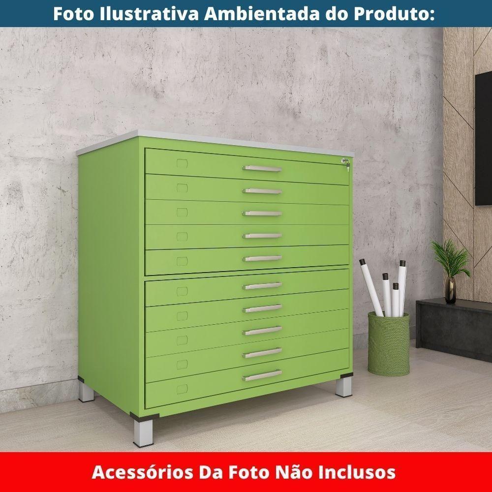 Mapoteca 10 Gavetas Pandin 120 Cm (larg) Inmetro Tampo Mdp Cinza Estrutura E Gavetas Em Aço Verde - 5