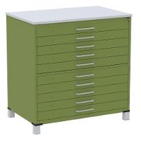 Mapoteca 10 Gavetas Pandin 120 Cm (larg) Inmetro Tampo Mdp Cinza Estrutura E Gavetas Em Aço Verde - 1