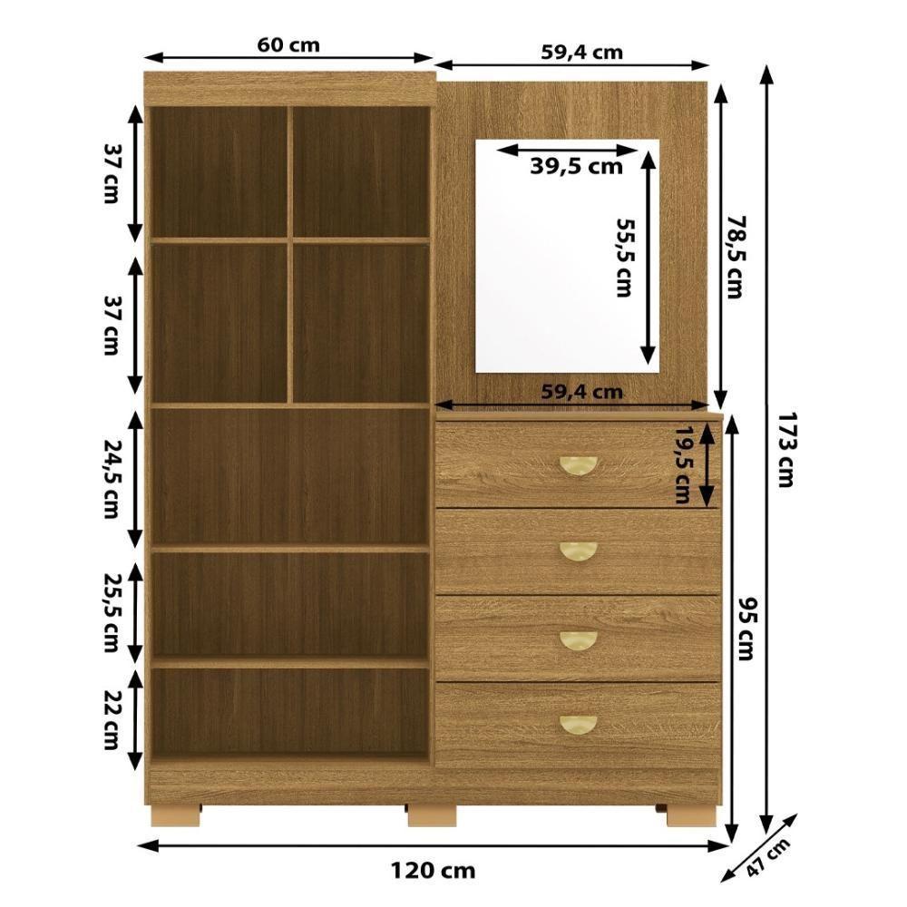 Cômoda Roupeiro Com Espelho 2 Portas 4 Gavetas Cristal - Nature Nature - 2