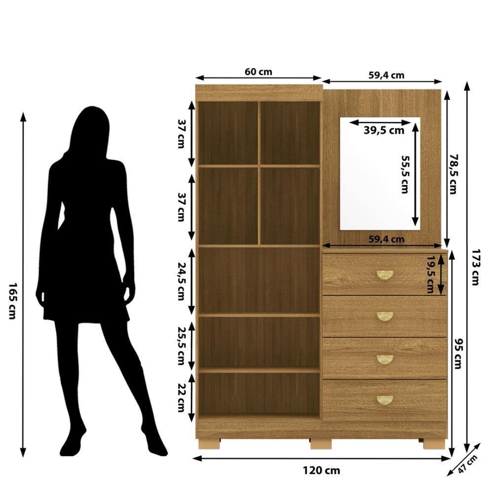 Cômoda Roupeiro Com Espelho 2 Portas 4 Gavetas Cristal - Nature Nature - 4