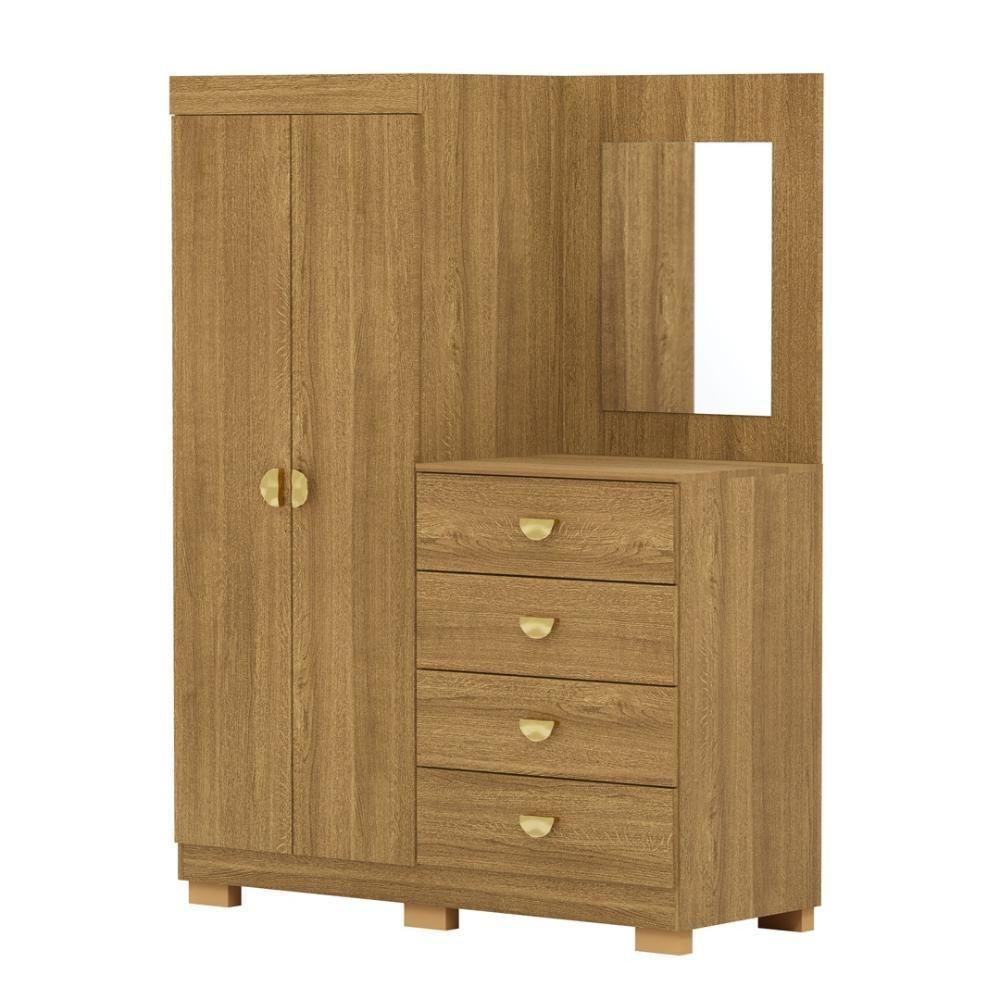 Cômoda Roupeiro Com Espelho 2 Portas 4 Gavetas Cristal - Nature Nature - 9