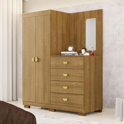Cômoda Roupeiro Cristal 4 Gavetas em MDF com Espelho 2 Portas com Corrediças Telescópicas Amadeirado