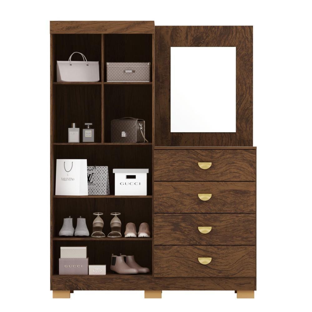 Cômoda Roupeiro Com Espelho 2 Portas 4 Gavetas Cristal - Imbuia Imbuia - 3