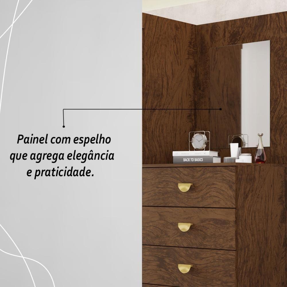 Cômoda Roupeiro Com Espelho 2 Portas 4 Gavetas Cristal - Imbuia Imbuia - 5