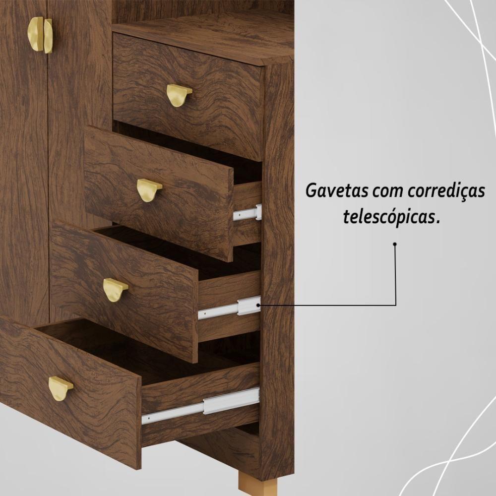 Cômoda Roupeiro Com Espelho 2 Portas 4 Gavetas Cristal - Imbuia Imbuia - 6