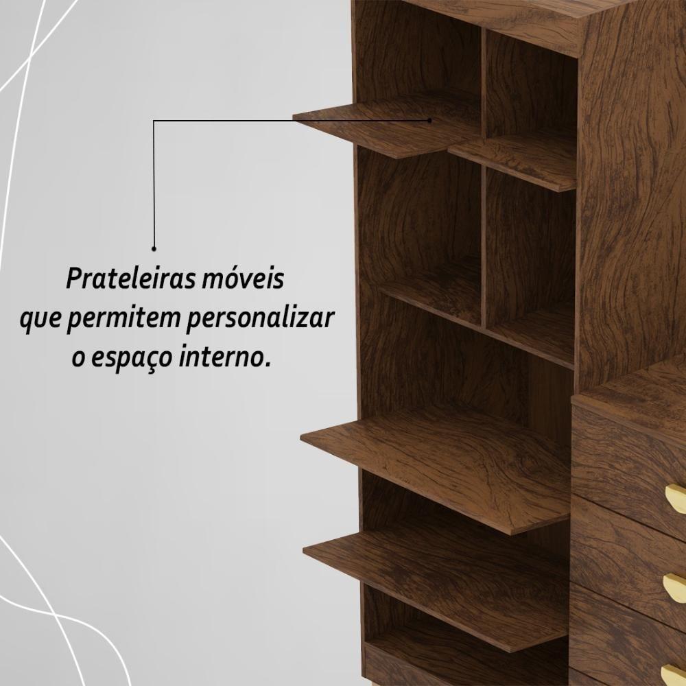 Cômoda Roupeiro Com Espelho 2 Portas 4 Gavetas Cristal - Imbuia Imbuia - 7