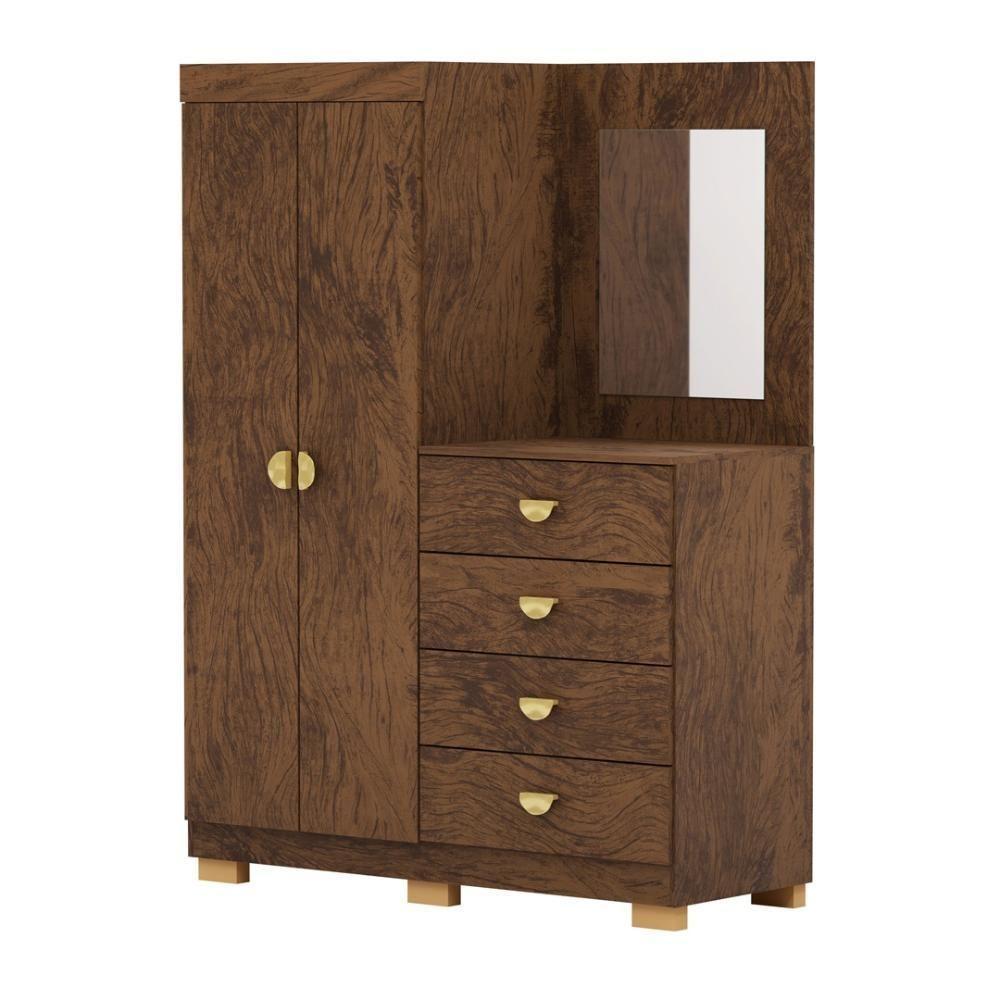 Cômoda Roupeiro Com Espelho 2 Portas 4 Gavetas Cristal - Imbuia Imbuia - 9