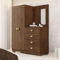 Cômoda Roupeiro Com Espelho 2 Portas 4 Gavetas Cristal - Imbuia Imbuia - 1