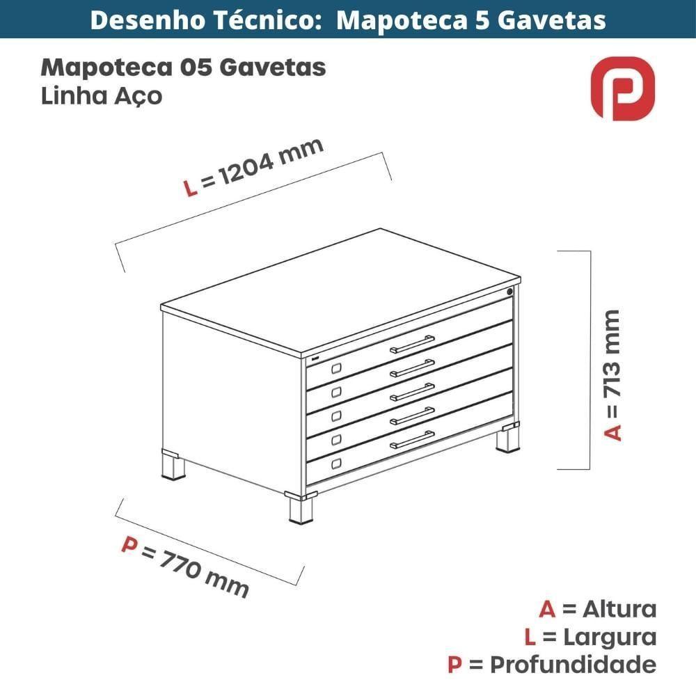 Mapoteca 5 Gavetas Pandin 120 Cm (larg) Inmetro Tampo Mdp Branco Estrutura Aço Cinza Gavetas Azul - 7