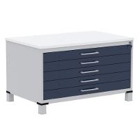 Mapoteca 5 Gavetas Pandin 120 Cm (larg) Inmetro Tampo Mdp Branco Estrutura Aço Cinza Gavetas Azul - 1