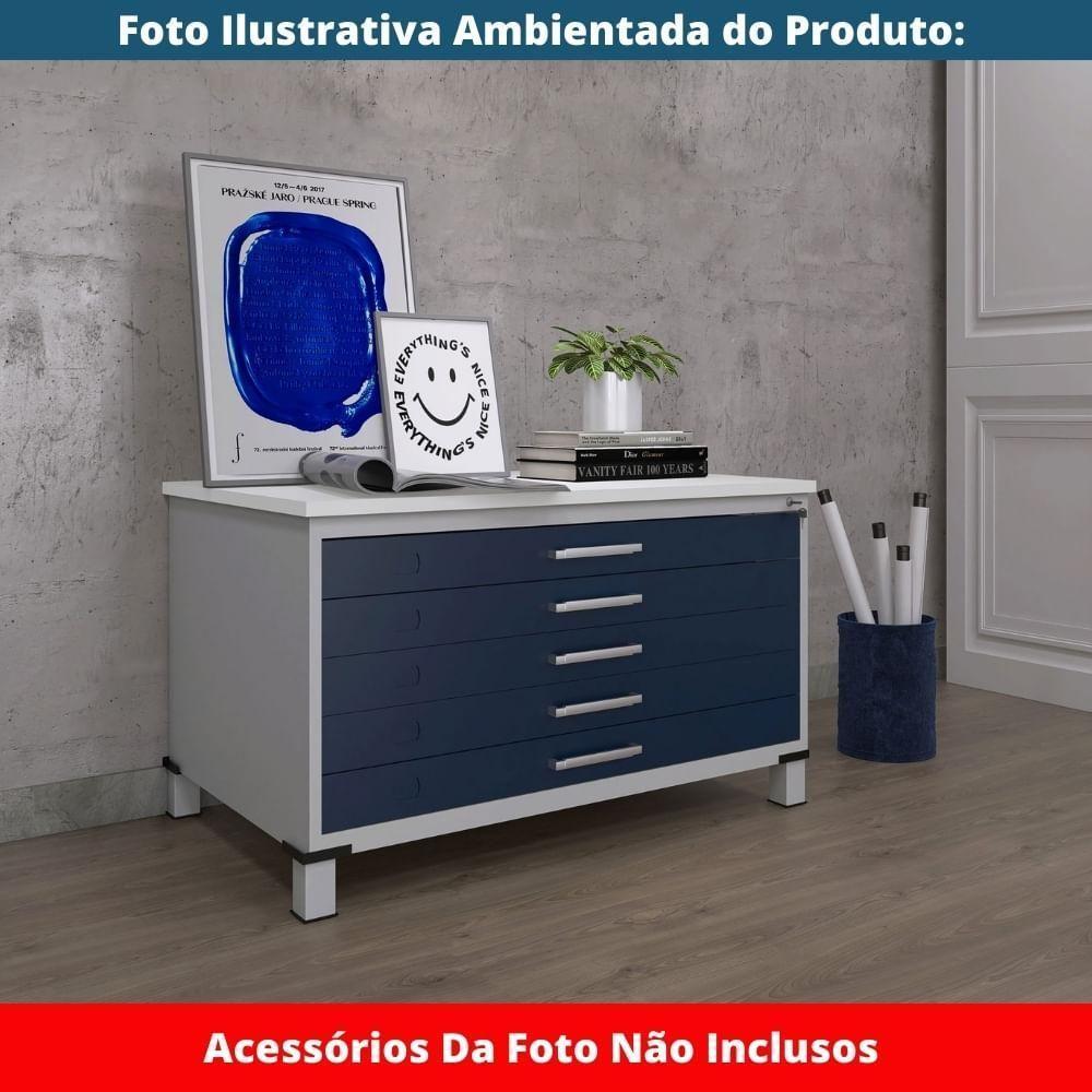 Mapoteca 5 Gavetas Pandin 120cm (larg) Tampo Mdp Branco Estrutura Aço Cinza Gaveta Azul Dali - 6