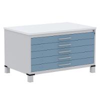 Mapoteca 5 Gavetas Pandin 120cm (larg) Tampo Mdp Branco Estrutura Aço Cinza Gaveta Azul Dali - 1