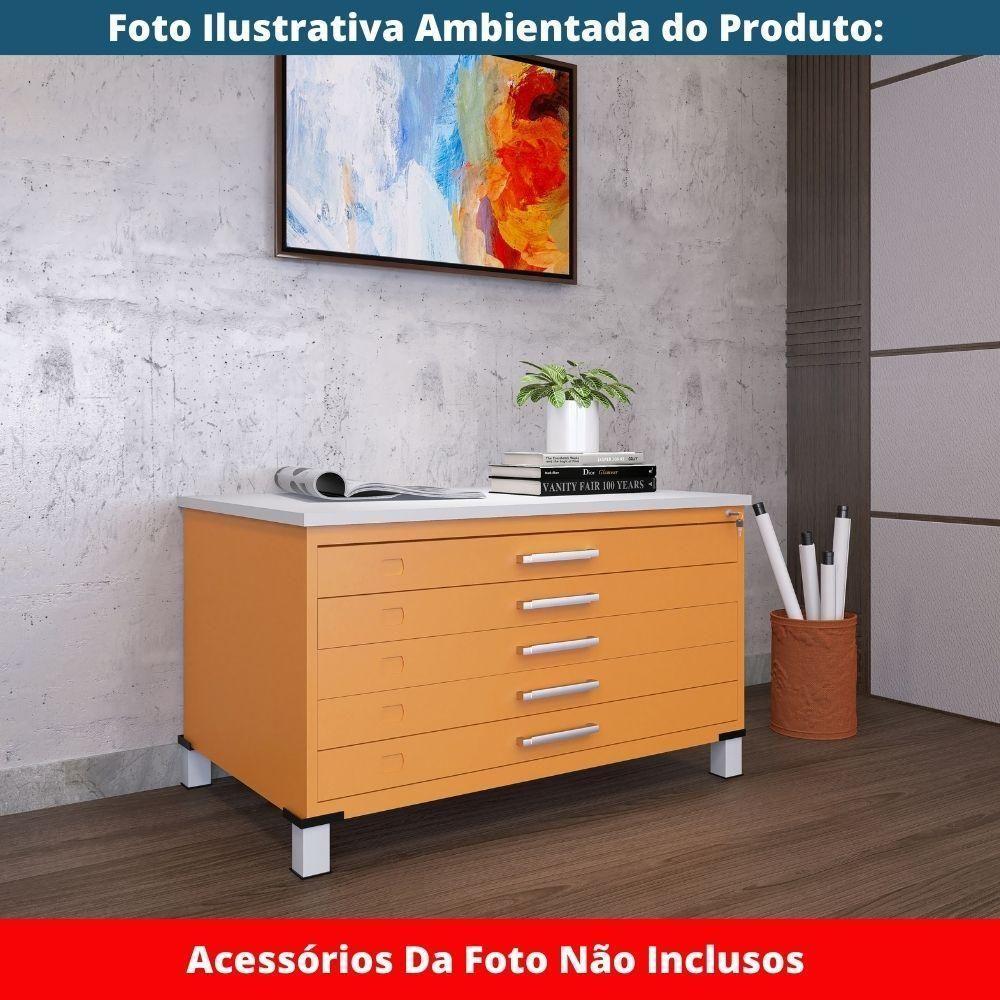 Mapoteca 5 Gavetas Pandin 120 Cm (larg) Inmetro Tampo Mdp Cinza Estrutura E Gavetas Em Aço Laranja - 5