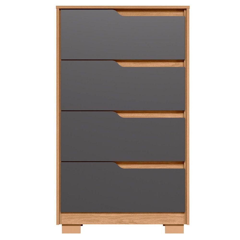 Kit Cômoda 4 Gavetas E Mesa De Cabeceira Sara 2 Gavetas Flex Freijó/titanium - 2