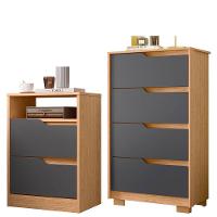 Kit Cômoda 4 Gavetas E Mesa De Cabeceira Sara 2 Gavetas Flex Freijó/titanium - 1