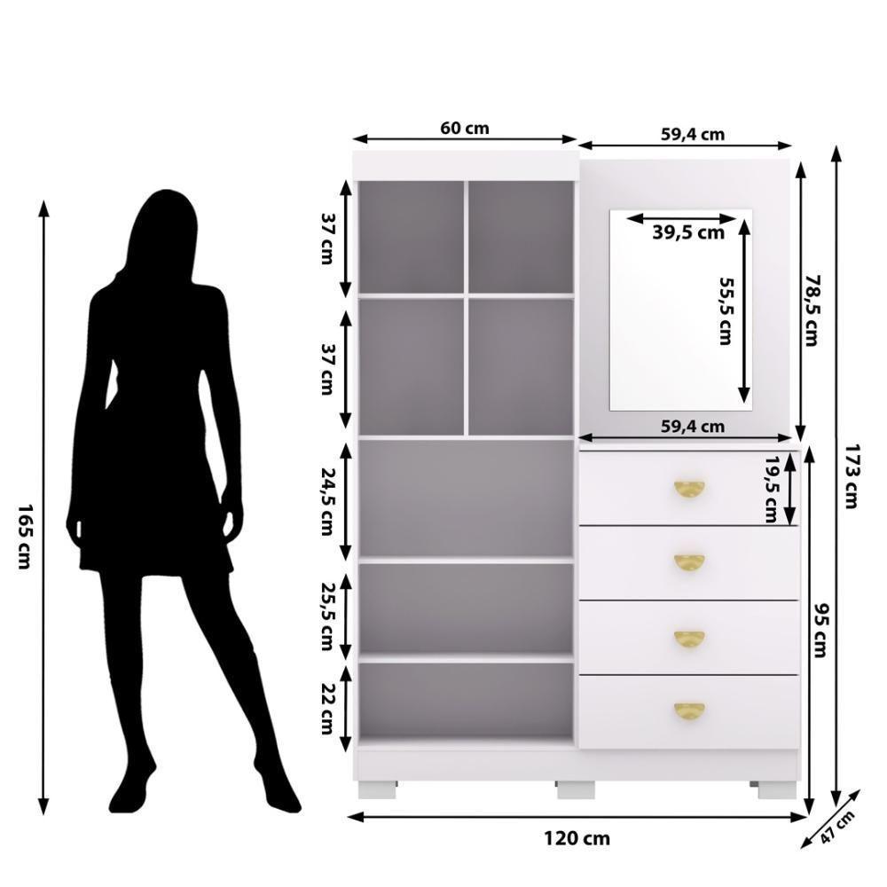 Cômoda Roupeiro Com Espelho 2 Portas 4 Gavetas Cristal - Branco-camarim Branco-camarim - 5