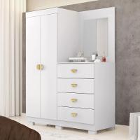 Cômoda Roupeiro Com Espelho 2 Portas 4 Gavetas Cristal - Branco-camarim Branco-camarim - 1