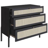 Cômoda 3 Gavetas Oslo Artesano 93 Cm (largura) Em Mdp Nero Palha Sintética Bege Pé Madeira Maciça - 2