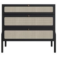 Cômoda 3 Gavetas Oslo Artesano 93 Cm (largura) Em Mdp Nero Palha Sintética Bege Pé Madeira Maciça - 3