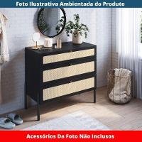 Cômoda 3 Gavetas Oslo Artesano 93 Cm (largura) Em Mdp Nero Palha Sintética Bege Pé Madeira Maciça - 6