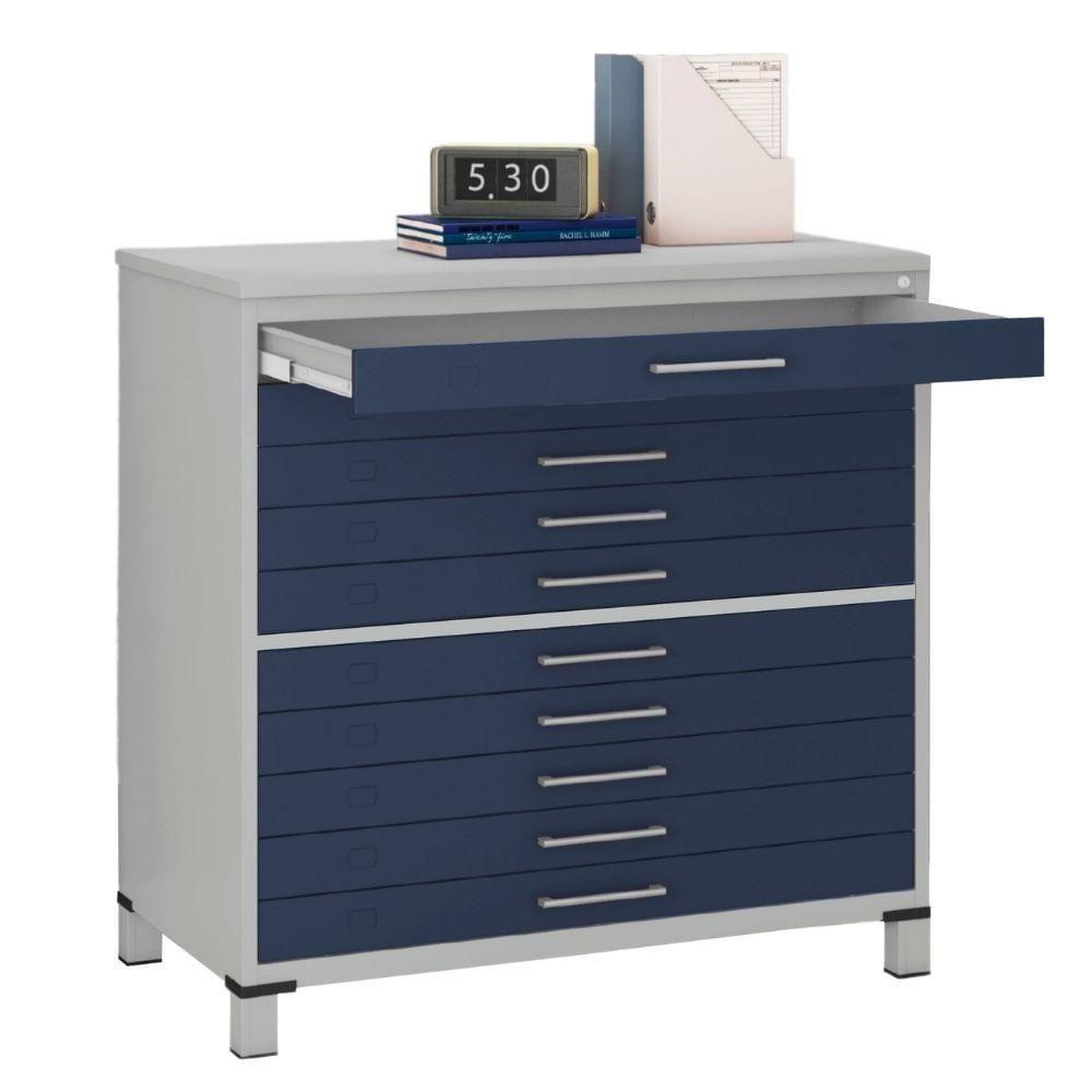 Mapoteca 10 Gavetas Pandin 120 Cm (larg) Inmetro Tampo Mdp Cinza Estrutura Aço Cinza Gavetas Azul - 2