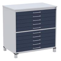 Mapoteca 10 Gavetas Pandin 120 Cm (larg) Inmetro Tampo Mdp Cinza Estrutura Aço Cinza Gavetas Azul - 1