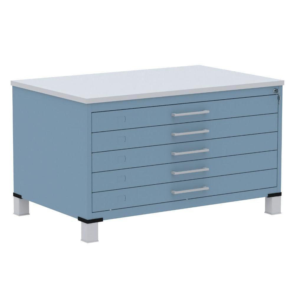 Mapoteca 5 Gavetas Pandin 120cm (larg) Inmetro Tampo Mdp Cinza Estrutura E Gavetas Em Aço Azul Dali - 1