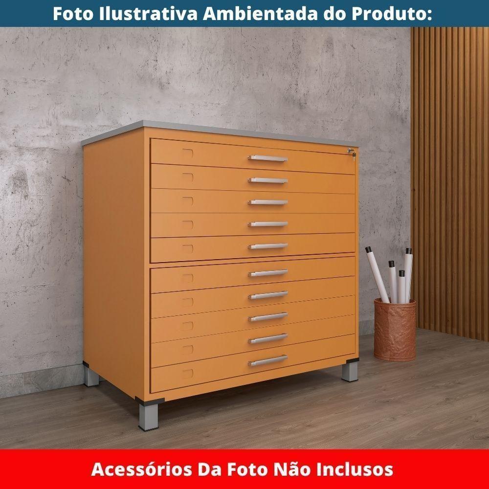 Mapoteca 10 Gavetas Pandin 120 Cm (larg) Inmetro Tampo Mdp Cinza Estrutura E Gavetas Em Aço Laranja - 4