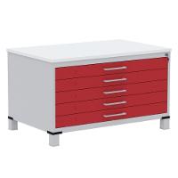 Mapoteca 5 Gavetas Pandin 120cm (larg) Inmetro Tampo Mdp Branco Estrutura Aço Cinza Gaveta Vermelha - 1