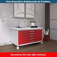 Mapoteca 5 Gavetas Pandin 120cm (larg) Inmetro Tampo Mdp Branco Estrutura Aço Cinza Gaveta Vermelha - 6