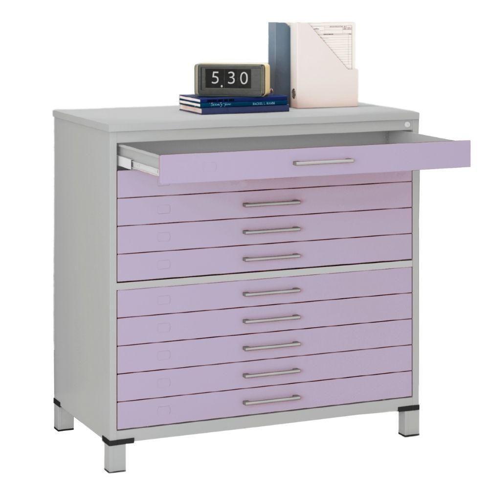 Mapoteca 10 Gavetas Pandin 120 Cm (larg) Inmetro Tampo Mdp Cinza Estrutura Aço Cinza Gavetas Lilás - 2