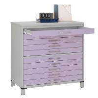 Mapoteca 10 Gavetas Pandin 120 Cm (larg) Inmetro Tampo Mdp Cinza Estrutura Aço Cinza Gavetas Lilás - 2