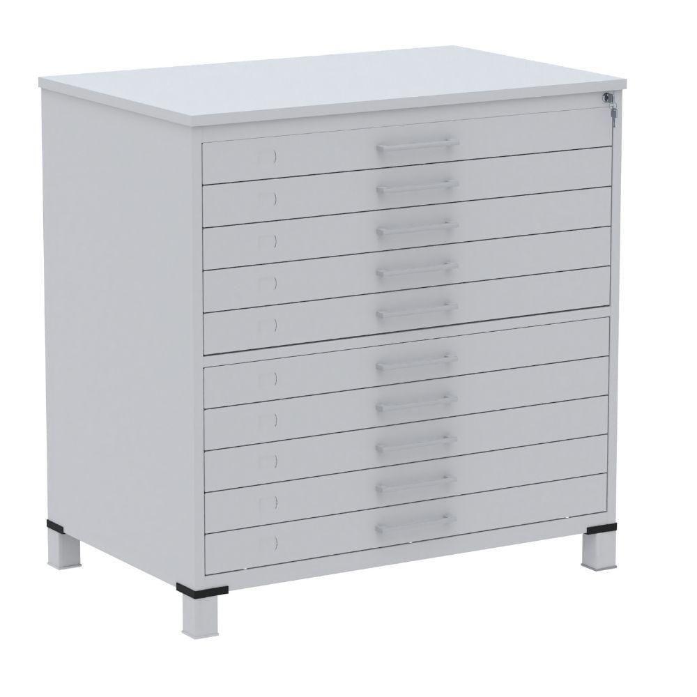 Mapoteca 10 Gavetas Pandin 120 Cm (larg) Inmetro Tampo Mdp Cinza Estrutura E Gavetas Em Aço Cinza - 1