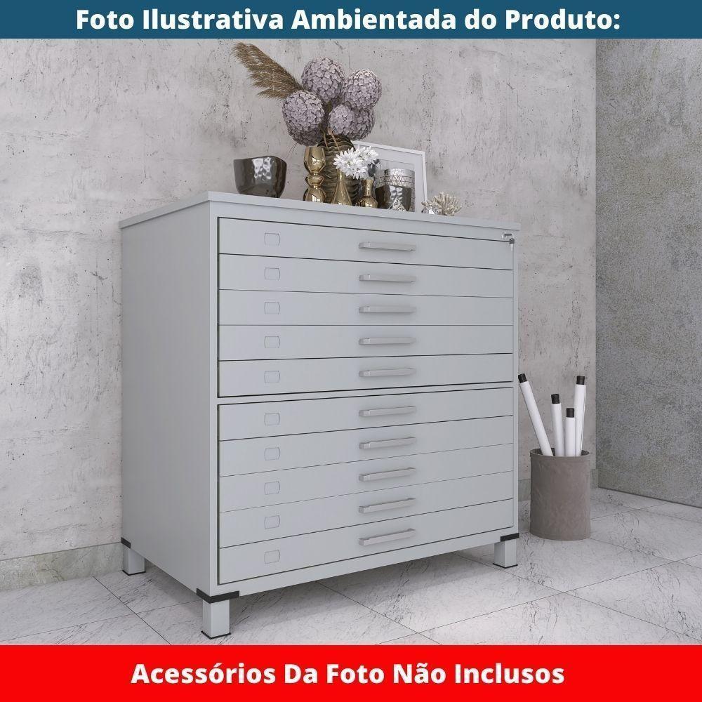 Mapoteca 10 Gavetas Pandin 120 Cm (larg) Inmetro Tampo Mdp Cinza Estrutura E Gavetas Em Aço Cinza - 2