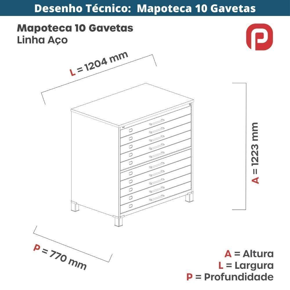 Mapoteca 10 Gavetas Pandin 120 Cm (larg) Inmetro Tampo Mdp Cinza Estrutura E Gavetas Em Aço Cinza - 4