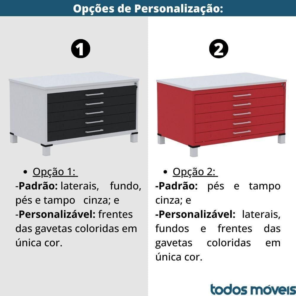 Mapoteca 5 Gavetas Pandin 120 Cm (larg) Inmetro Tampo Mdp Cinza Estrutura Aço Cinza Gaveta Vermelha - 3