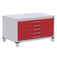 Mapoteca 5 Gavetas Pandin 120 Cm (larg) Inmetro Tampo Mdp Cinza Estrutura Aço Cinza Gaveta Vermelha - 1