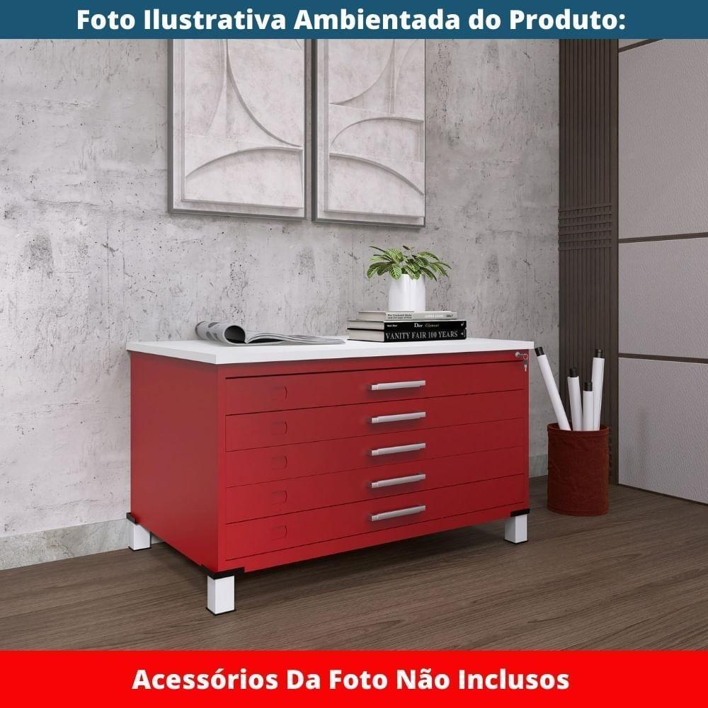 Mapoteca 5 Gavetas Pandin 120 Cm (larg) Inmetro Tampo Mdp Branco Estrutura E Gaveta Em Aço Vermelho - 6