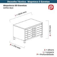 Mapoteca 5 Gavetas Pandin 120 Cm (larg) Inmetro Tampo Mdp Branco Estrutura E Gaveta Em Aço Vermelho - 8
