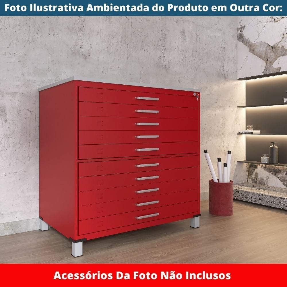 Mapoteca 10 Gavetas Pandin 120 Cm (larg) Inmetro Tampo Mdp Branco Estrutura E Gavetas Em Aço Lilás - 9