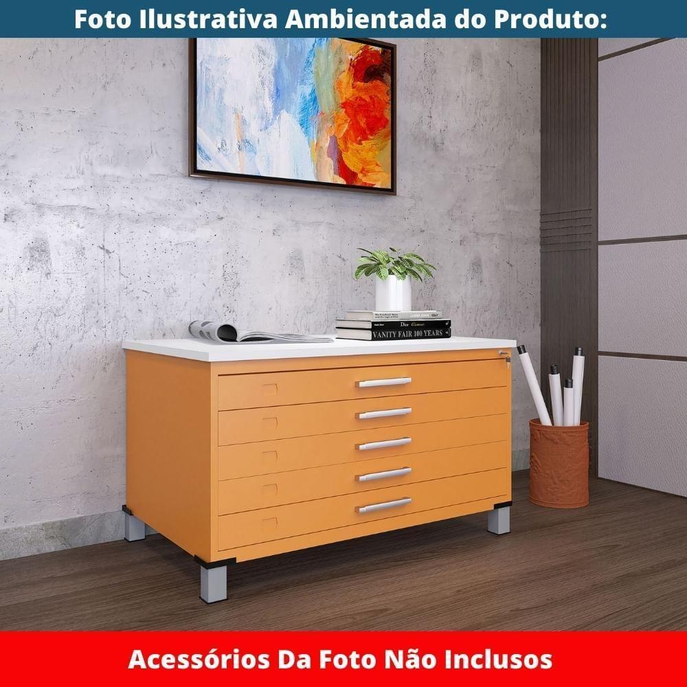 Mapoteca 5 Gavetas Pandin 120 Cm (larg) Inmetro Tampo Mdp Branco Estrutura E Gavetas Em Aço Laranja - 8