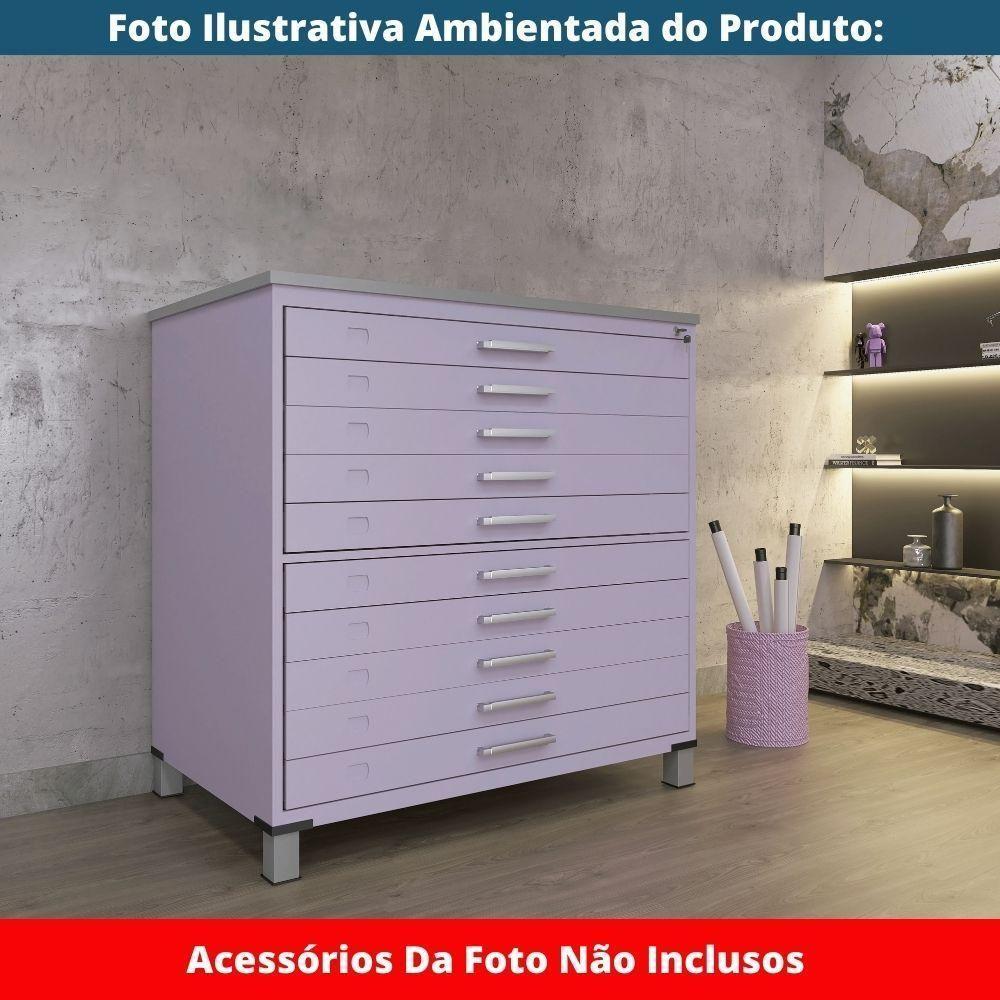 Mapoteca 10 Gavetas Pandin 120 Cm (larg) Inmetro Tampo Mdp Cinza Estrutura E Gavetas Em Aço Lilás - 5