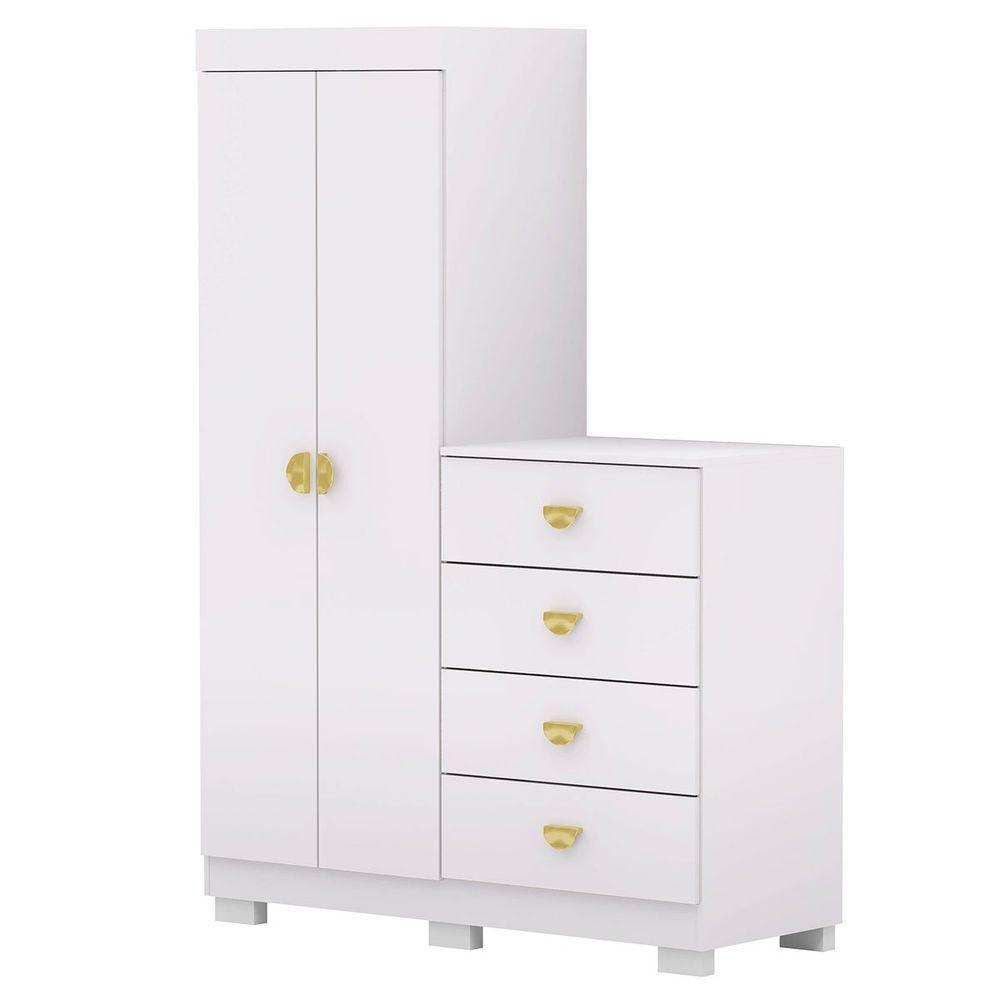 Cômoda Guarda-roupa Com 4 Gavetas E 5 Prateleiras Cristine Branco/camarim - 1