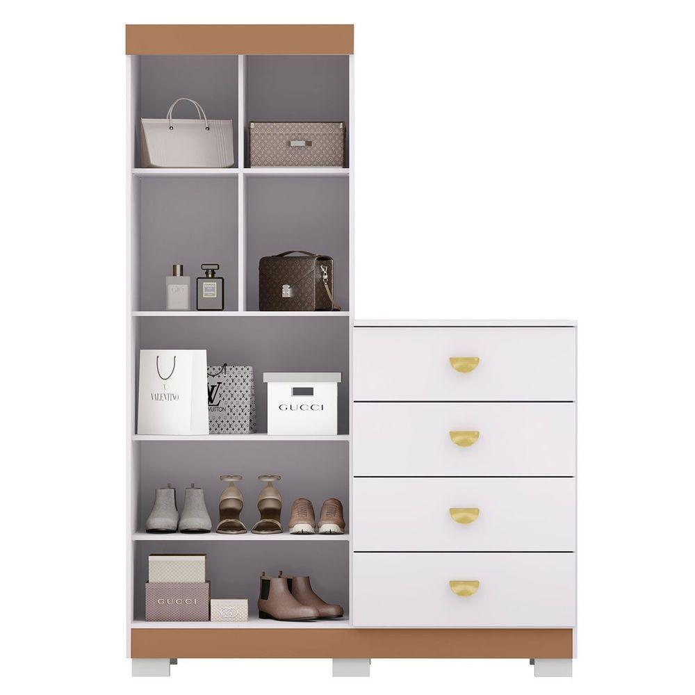 Cômoda Guarda-roupa Com 4 Gavetas E 5 Prateleiras Cristine Branco/camarim - 4
