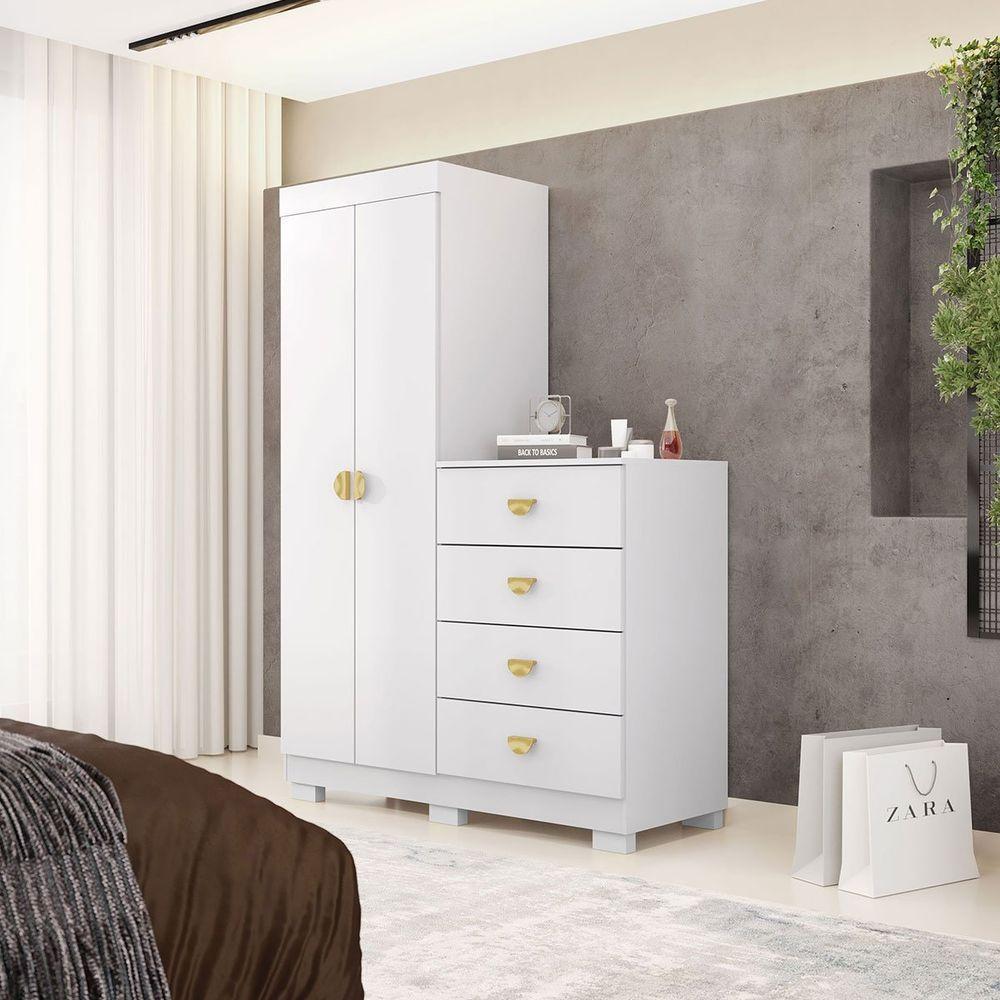 Cômoda Guarda-roupa Com 4 Gavetas E 5 Prateleiras Cristine Branco/camarim - 6