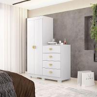 Cômoda Guarda-roupa Com 4 Gavetas E 5 Prateleiras Cristine Branco/camarim - 6